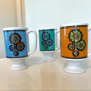 Vintage pedestal mugs mandala design made in Japan